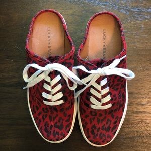 Lucky Brand Red Animal Print Slip-ons Size 7.5
